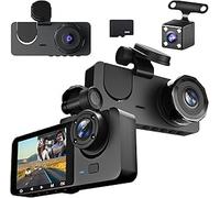 1080P Dashcam Voiture Avant Arrière Intérieur, avec Carte SD 32GB, Caméra de Voiture avec Surveillance de Stationnement, Détection de Mouvement, 170° Grand Angle 3 Canaux 24H (Version WiFi)
