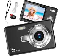 1080P FHD Digital Camera 44MP Compact Camera with 2.4" LCD Screen 16X Digital Zoom Vlogging Portable Digital Camera with 32GB SD Card for Kids (Black)