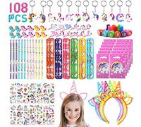 108Pcs Anniversaire Licorne Cadeau pour Fille, Kit Anniversaire Fille Licorne Porte-clés Bracelets Tatouage Sac de Fête Pinata Anniversaire Fille, Licorne Cadeaux Anniversaire Invités Enfant Fille