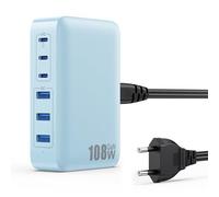 108W Chargeur USB C Multiple, 6 Ports GaN III Tech Chargeur Rapide Prise Station de Charge avec 3 PD & 3 QC Multiprise USB Station pour iPhone 16/15 Huawei Sumsung Switch etc