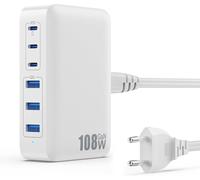 108w Multi Usb C Charger, 6 Ports Gan Iii Tech Fast Charger Socket Charging Station With 3 Pd & 3 Qc Multi Socket Usb Station For Iphone 16/15 Airpod Ipad Huawei Sumsung Switch Etc