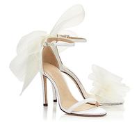 10CM/3.93IN Lace Open Toe Bowknot Strap Catwalk Sandales T-Stage Talon Aiguille Sandales Grande Taille,Blanc,36 EU