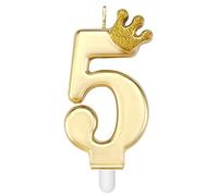 10cm Bougie Anniversaire Numéro, Grande 3D Bougie Numéro de Gâteau avec Paillettes Décor Couronne Bougie Gâteau Topper pour Mariage Cérémonie Anniversaire Festival Fête (Doré, 5)