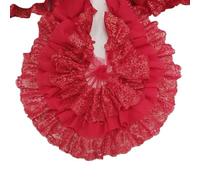 10CM Wide Three Layers Pleated Chiffon Fabric Embroidery Fringe Ribbon Lace Collar Ruffle Trim DIY Apparel Curtains Sewing Decor(Wide Red)