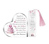 10ème Cadeau Anniversaire 10 Ans pour Elle Plaque Acrylique Signets Ensemble de 2 Pièces 10e Inspirant Cœur Panneaux Bureau Marque-pages Fille Amies Cousine Nièce Sœur Joyeux Dixième