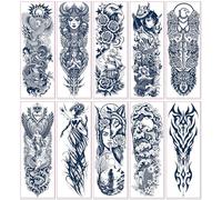 10feuilles Tatouages Temporaires Pour Tout Le Bras, À Base De Jus D'Herbes, Résistants À L'Eau Et À La Transpiration,Non Réfléchissants, Longue Durée,Tatouages D'Animaux Totems Pour Tout Le Bras.