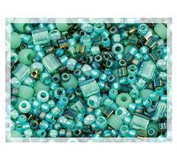 10g of TOHO mix - small Rocailles, Seed Beads and Bugles, Japan, MIX turquoise (like 3203 - Take-Seafoam/Green)