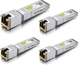 10Gtek 4-Pièces 80-Meter Transceiver SFP+ RJ45 10GBase-T, Copper Ethernet CAT.6a Module, Compatible pour Cisco SFP-10G-T-80, Ubiquiti UniFi, MikroTik, Netgear, TP-Link, D-Link, Open Switch