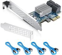 10Gtek 4-Port SATA 3.0 PCIe Expansion Card, 6Gbps Adapter with 4 Cables & Low Profile Bracket, PCIe x1 Slot for HDD/SSD Storage Upgrade
