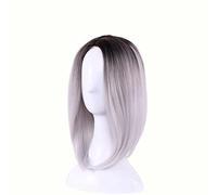 10inch Synthetic Hair Two Tone Ombre Short Bob Straight Wig Cosplay Wigs For Women Heat Resistant Fiber OneSize gray