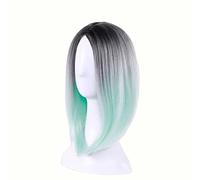10inch Synthetic Hair Two Tone Ombre Short Bob Straight Wig Cosplay Wigs For Women Heat Resistant Fiber OneSize green