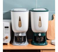 10KG Auto Grain Case Distributeur de Céréales Pressing Metering Rice Bucket Anti-insect Humidité Grande Capacité Cuisine Alimentaire Riz Container - Vert
