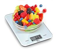 10kg Balance Cuisine Balance de Cuisine à Écran LED avec Précision de 1g Mulfonction Balance Alimentaire en Verre trempé (Blanc)