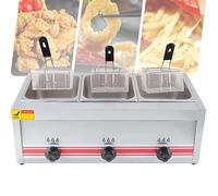 10L/20L/30L Professionnelle Friteuse à Gaz, Deep Fryer Friteuse à Gaz En Acier Inoxydable, Avec Paniers Et Couvercles, Pour Frites Beignets Poisson,Triplecylinder10L+10L+10L