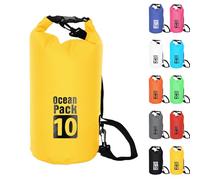 10L Sac étanche Polyvalent, 2L/5L/10L/15L/20L/30L Jaune Waterproof Dry Bag avec Longue Bandoulière Réglable Sac à Dos Confort Imperméable pour Bateau/Kayak/Pêche/Rafting/Natation/Camping/Snowboard