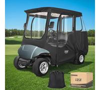 10L0L Housse de pluie pour voiturette de golf 2 passagers pour Yamaha G14 G22 G29 Drive2 2 places avec pare-brise enroulable et fenêtre transparente à 4 côtés, noir/transparent