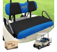 10L0L Kit de housses de siège de voiturette de golf - Ajustement universel pour sièges avant EZGO TXT/RXV | Tissu en maille respirante | Installation facile | Noir et bleu (pas d'agrafes nécessaires)