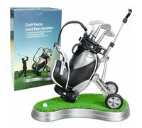 10L0L Porte-Stylo avec 3 stylos de Club de Golf Bureau - Cadeau Unique pour Les Fans de Golf Golfeur et Les collègues - Argent + Noir