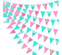 10M/32Ft Flamingo Rose Flamant Vert Fanion Bannière Tissu Triangle Drapeau Bunting Garland pour Flamingo Aloha Tropical Luna Hawaiian Jungle Summer Birthday Wedding Party Hanging Decor