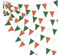 10M/32Ft Saint-Patrick Festival Vert Orange Blanc Fanion Guirlande Décorations de Fête Tissu Bunting Triangle Drapeau Bannière pour Thème Irlandais Mariage Anniversaire Noël Décor de Fête Suspendue