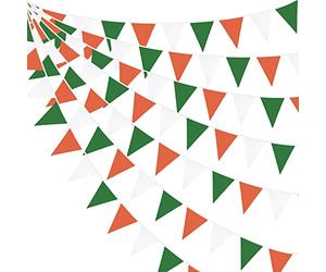 10M/32Ft Saint-Patrick Festival Vert Orange Blanc Fanion Guirlande Décorations de Fête Tissu Bunting Triangle Drapeau Bannière pour Thème Irlandais Mariage Anniversaire Noël Décor de Fête Suspendue