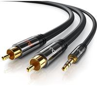 10m HQ Stereo 3.5mm Jack to RCA Y Audio Y Cable-Cable 1 x male jack to 2 x RCA male cinch plugs-Precision gold-plated plugs-Oxygen-free copper conductor