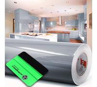 Film adhésif brillant ou mat pour meubles de cuisine ou salle de bains (072 gris clair, brillant) 10 m x 63 cm