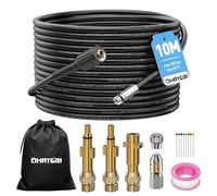 10M Tuyau Deboucheur Canalisation Nettoyage Haute Pression pour Kärcher K2-K7 HD HDS, Lavor, Bosch, Parkside,180Bar Kit Furet Professional avec Buse Rigides+Rotatives+3 Adaptateurs en Cuivre Résistant