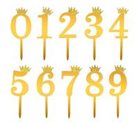 10pcs 0-9 Décoration Gâteau Chiffres, Acrylique Couronne Numéro pour Gâteau Décorations de Gâteaux pour Anniversaire Mariage Anniversaire Célébration Décorations de Gâteaux (Or)