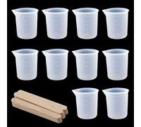 10pcs 100ml de Tasses à Mesurer en Silicone, Verres Doseurs en Silicone Flexible Translucide pour DIY Main Artisanat Coulée de Résine Époxy Avec 20pcs Agitateurs en Bois