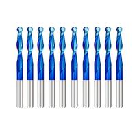 10PCS 3,175mm Fraise Shank Ball Nez End Mill Carbure 2 Flûte Spirale Routeur Bits CNC Bit de Gravure(Nano Blue Coated,3.175x1x6)