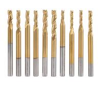 10Pcs 3 - Flute End Mill Set | Ti - Plated CNC Milling Cutter for Wood/Acrylic/PCB | Tungsten Steel Round Shank Engraving Bits 3.175mm