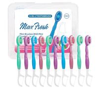 10PCS 5 in 1 Toothbrush & Floss, Brosse à dents et fil dentaire 5 en 1, Brosse à dents de voyage avec dentifrice, fil dentaire, cure-dents, gratte-langue, Mini brosse à dents pour le voyage