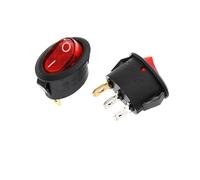 10Pcs 6a Oval Rocker Switch Black Without Light, 2/3 Feet Kettle Boat Type Power Button Red with Light NWPNLXEA(Red light with 3 leg)