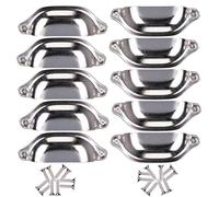 10pcs 98mm Poignée pour Tiroir Rétro Coquille, Fer Incurvé Bouton de Porte de Placard Vintage (Argent)