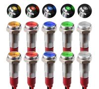 10PCS AC/DC 12-24V 6mm Voyant LED Métal Universel, 2 de Chaque Couleur Rouge/Vert/Jaune/Blanc/Bleu Témoin Lumineux, LED Indicateur Panneau pour Motos, Fourgonnettes, Bateaux, Voitures