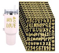 10pcs Autocollants Alphabet, Autocollants Nom l'Alphabet Imperméables Autocollants Transfert Autocollants Nom Numéro Lettre Décoration Facile Utiliser Tasse d'Eau Bouteille d'Eau(Or)