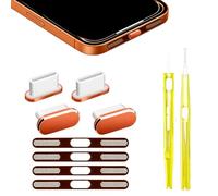 10pcs Bouchon Anti Poussiere USB C Compatible avec iPhone 17 Pro Max/16 Pro Max/15 Pro Max/Telephones Type C, Kit Poussière de Téléphone, Nettoyeur Telephone Complet Ports & Haut-Parleurs (Max Orange)