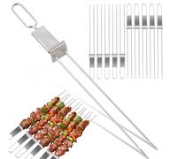 10Pcs Brochette Barbecue en Acier Inoxydable avec Poussoir et Double Dents Réutilisables pour Viande, Légumes, Poissons, Accessoires de Barbecue