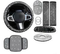 10PCS Car Interior Kit Rhinestone Steering Wheel Cover(White)