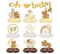 10PCS Décoration Table Gender Reveal Baby Shower Motif Ourson - Centres de Table en Nid d’Abeille pour Fête Révélation Sexe Bébé Fille Garçon, Baptême, Naissance