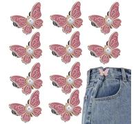 10PCS Detachable Butterfly Clips for Jeans Waist Tightening, No Sew Waist Tightener, No-Sew Metal Clips for Pants, Skirts, and Clothing Alterations (D-Rose Red)