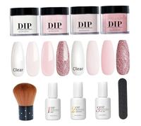 10pcs / ensemble Kit d'ongle en poudre à trempette 4 Couleurs Nail Powder Liquide Ensemble avec base et Activateur de couche de fin