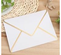 10pcs Enveloppes de Mariage Élégantes Enveloppes d'Invitation avec Bord Doré Enveloppe de Carte Cartes de Vœux Noël Nouvel An Fête des Mères Anniversaire Blanc 18,4x13,2CM