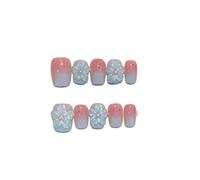 10PCS Faux Ongles Fleur Pailletés Œil de Chat, Carrés Courts | Faux ongles faits main à couverture complète avec pastilles, mini lime, bâtonnet et papier(6 Size XS)