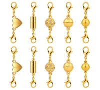 10pcs Fermoirs Magnétiques Verrouillables, Fermoirs Collier Magnétiques 5 Styles Fermoirs Bijoux Verrouillables Fermoirs Fermetures Fermoirs Magnétiques pour Colliers Cheville Bijoux (Doré)