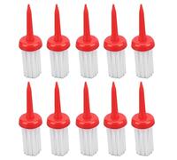 10pcs Golf Tees Brush Type Low Resistance More Distance Consistent Height Plastic Tees for Golf Driver Training (Red Handle and White Hair)