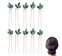 10PCS Green Rhinestone Hair Pin, Rhinestone Hair Clip Vintage Hair Piece Crystal Hair Pins Green Hair Accessories for Bride Bridesmaid