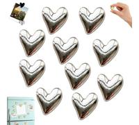 10PCS Heart Shape Refrigerator Magnets - 3D Love Fridge Magnets, Multi-Color Heart Strong Hold Decorative Magnetic Set for Photos Notes on Fridge Whiteboard Office Kitchen Decor (Silver)