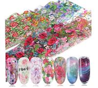 10pcs Holographic Nail Foil Fleur Nail Art Papier Transfert Vernis À Ongles Autocollant Autocollants Été Adhésif Foils Couleur Aléatoire